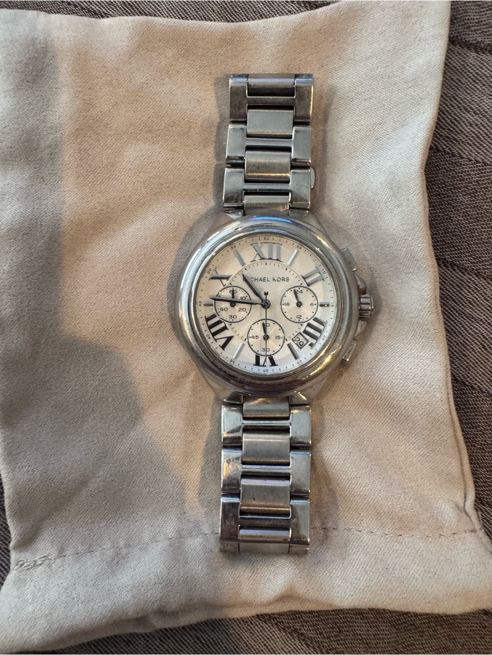 Michael Kors Silver Chronograph Bracelet Watch with White Dial